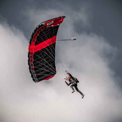 A picture of me piloting a skydiving canopy